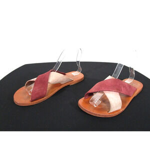 Mythologia Handmade In Greece Red & White Suede Slide Sandals Women 8US/39EU
